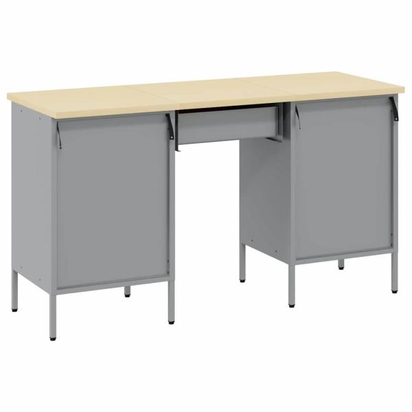 3-teiliger Arbeitsstellen- und Tisch-Satz Schwarz Ingenieurholz und Stahl