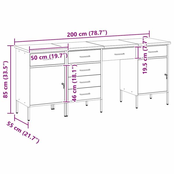 4-teiliges Set aus Arbeitskabine und Tisch, rot, Melamin und Stahl