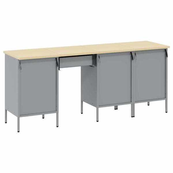 4-teiliges Set aus Arbeitskabine und Tisch, rot, Melamin und Stahl