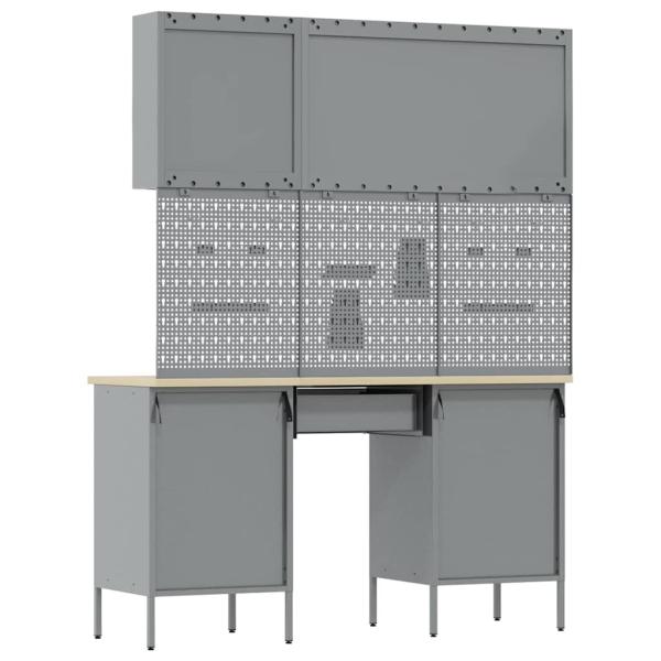 8-teiliges Werkstatt-Schrank- und Pegboard-Set in Schwarz aus MDF und Metall