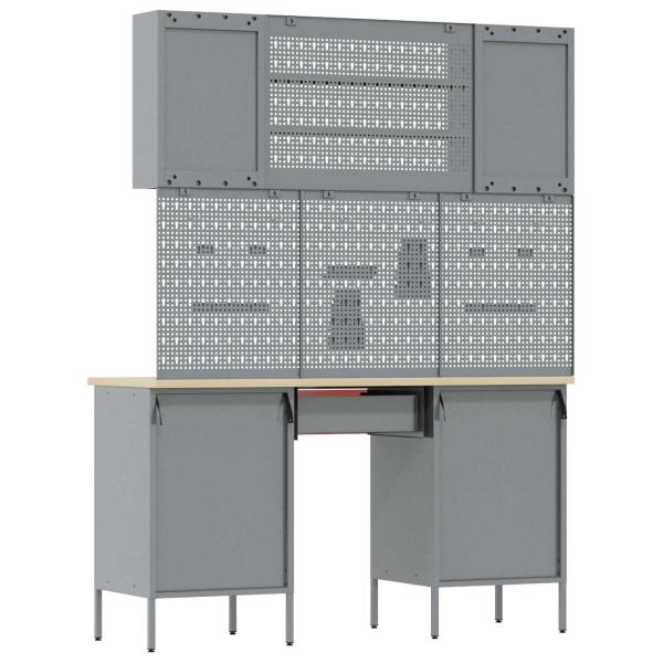 8-tlg. Werkstattschrank-Set mit Stecktafel Rot MDF und Metall