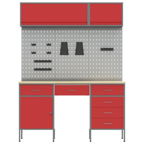 8-tlg. Werkstattschrank-Set mit Stecktafel Rot MDF und Metall