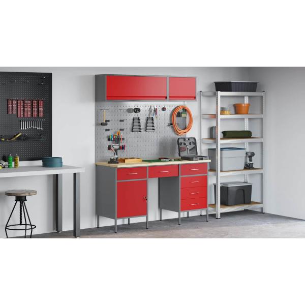 ARDEBO.de - 8-tlg. Werkstattschrank-Set mit Stecktafel Rot MDF und Metall