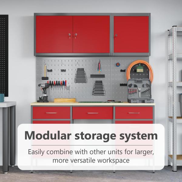 8-tlg. Werkstattschrank-Set mit Stecktafel Rot MDF und Metall