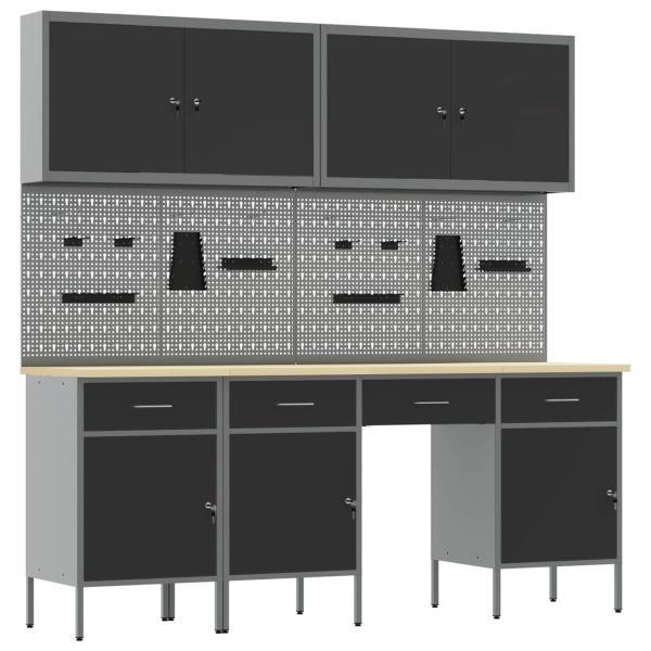10-tlg. Werkbank-Set Schwarz Stahl