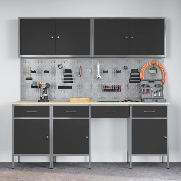 10-tlg. Werkbank-Set Schwarz Stahl