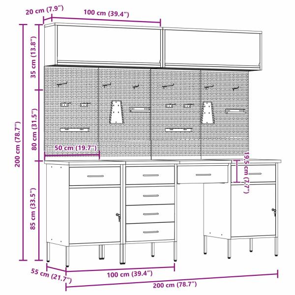 10-tlg. Werkbank-Set Schwarz Stahl
