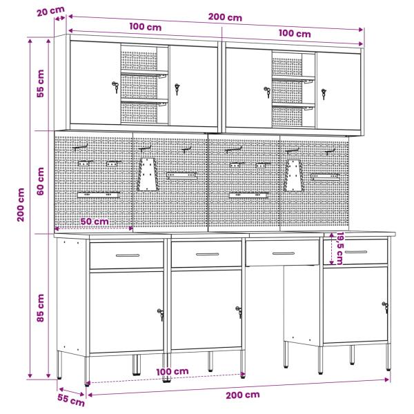 10-tlg. Werkbank-Set Rot Stahl