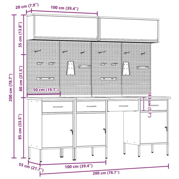 10-tlg. Werkbank-Set Rot Stahl