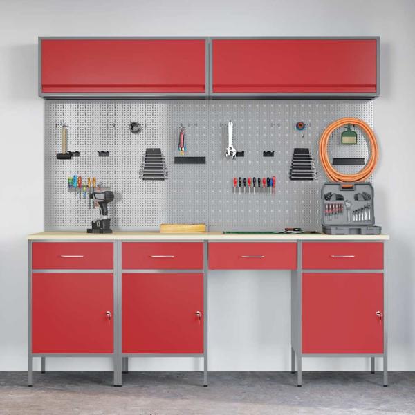 10-tlg. Werkbank-Set Rot Stahl