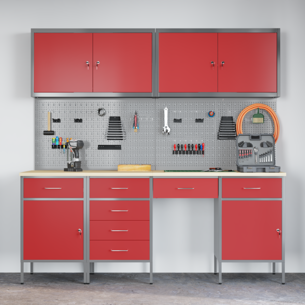10-tlg. Werkbank-Set Rot Stahl