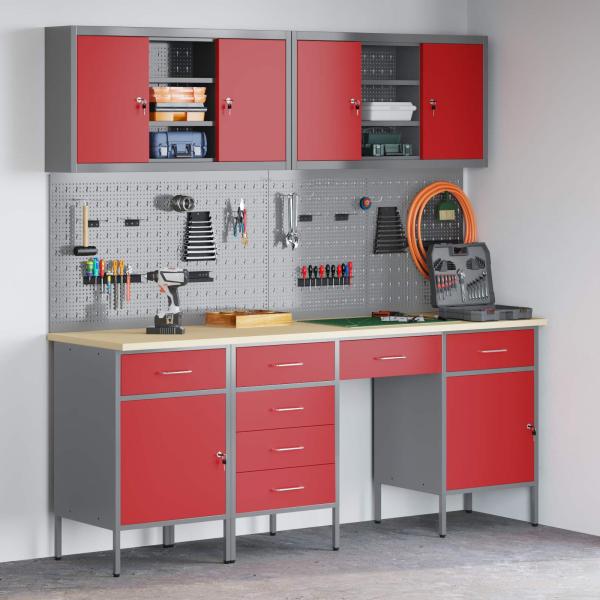 10-tlg. Werkbank-Set Rot Stahl