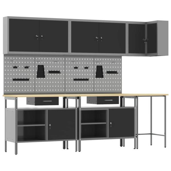 10-teiliges Werkzeugaufbewahrungstisch-Set Schwarz aus Holz und Metall