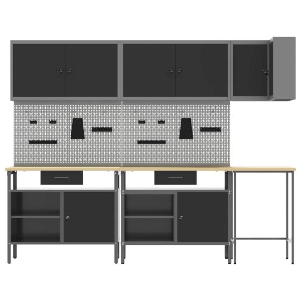 10-teiliges Werkzeugaufbewahrungstisch-Set Schwarz aus Holz und Metall