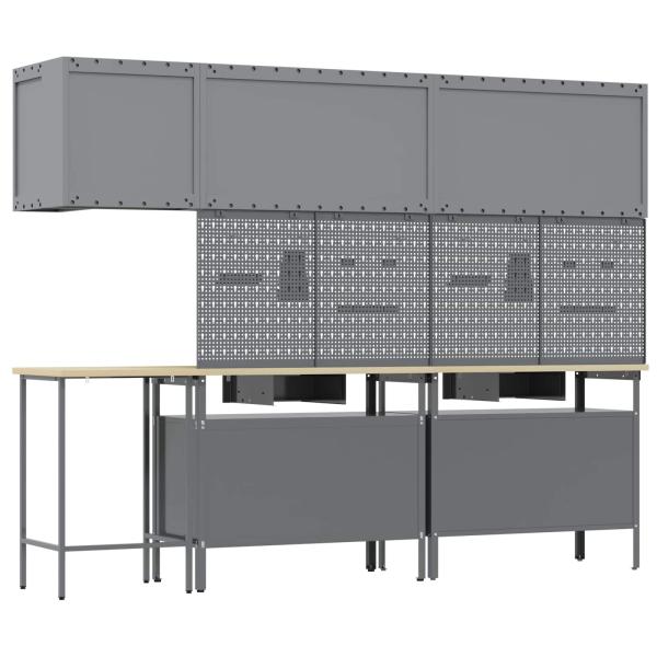 10-teiliges Werkzeugaufbewahrungstisch-Set Schwarz aus Holz und Metall