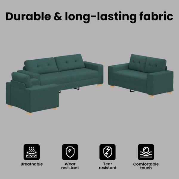 Sofa 3 pcs Dunkelgrün 221 x 80 x 80 cm Leinenmischgewebe