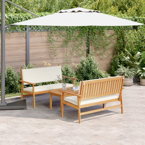 3-tlg. Garten-Sofagarnitur mit Kissen Massivholz Akazie