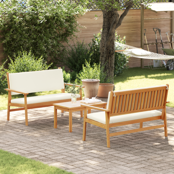 3-tlg. Garten-Sofagarnitur mit Kissen Massivholz Akazie