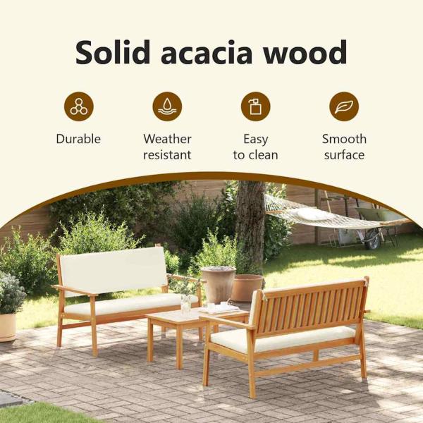 3-tlg. Garten-Sofagarnitur mit Kissen Massivholz Akazie