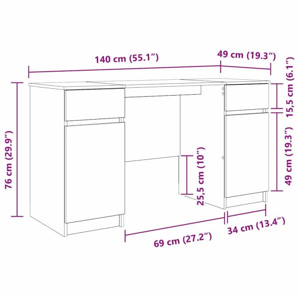 Schreibtisch Sonoma Eiche 140x49x76 cm Holzwerkstoff