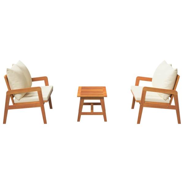 3-tlg. Bistro-Set mit Kissen Massivholz Akazie