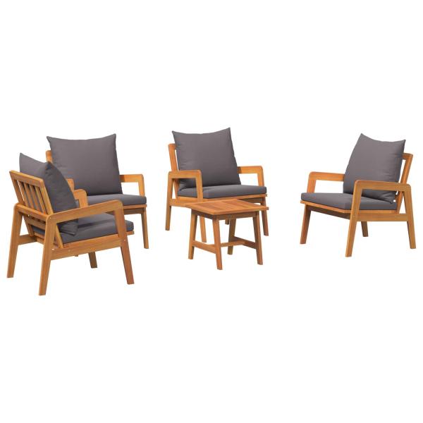 5-tlg. Bistro-Set mit Kissen Massivholz Akazie