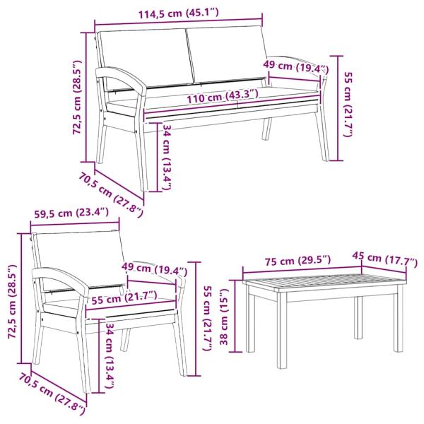 4-teiliges Bistro-Set mit Kissen aus Akazienholz