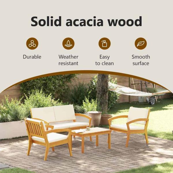 4-teiliges Bistro-Set mit Kissen aus Akazienholz