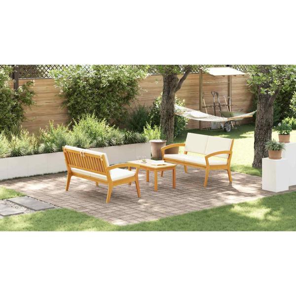 3-teiliges Bistro-Set mit Kissen - Massivholz Akazie
