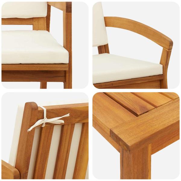 3-teiliges Bistro-Set mit Kissen - Massivholz Akazie