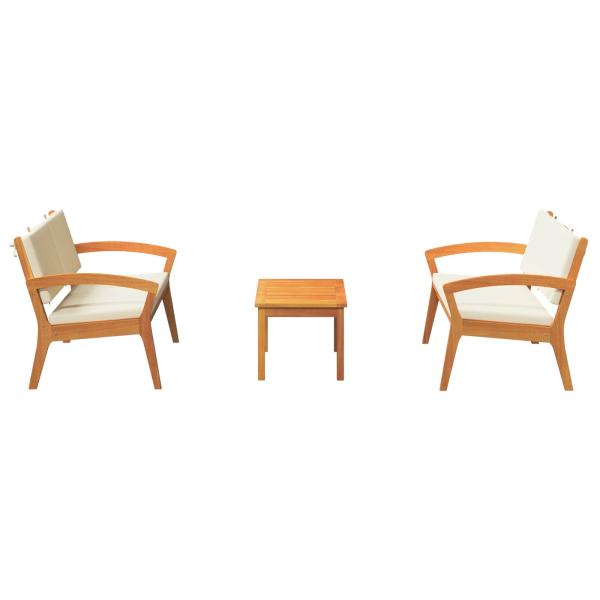 3-teiliges Bistro-Set mit Kissen - Massivholz Akazie
