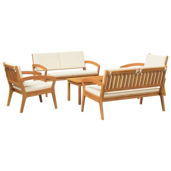 5-teiliges Bistro Set mit Kissen - Massivholz Akazie