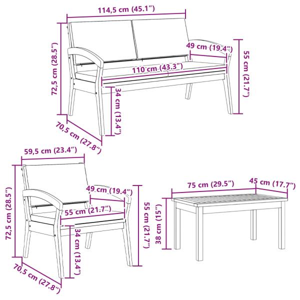 5-teiliges Bistro Set mit Kissen - Massivholz Akazie
