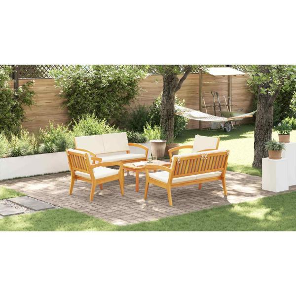 5-teiliges Bistro Set mit Kissen - Massivholz Akazie