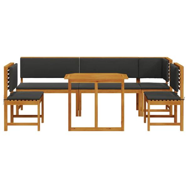6-teilige Garten-Essgruppe mit Kissen aus massivem Akazienholz