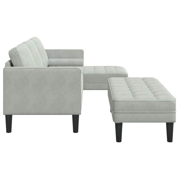Garten Sofa mit Bank und Kissen L-förmiges hellgraues Velvet, 3-Sitzer Sofa mit Chaiselongue L-förmig hellgrau 160 cm Velvet, Bank hellgrau 113 cm Velvet