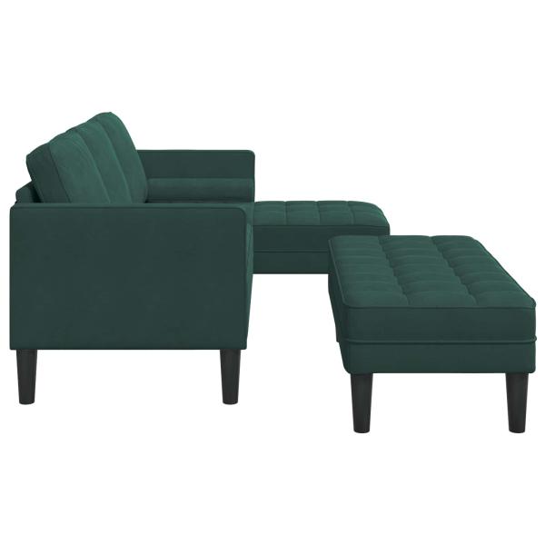 ARDEBO.de - Garten Sofa mit Bank und Kissen in L-Form aus dunkelgrünem Samt, 3-Sitzer Sofa mit Chaise in L-Form aus 160 cm dunkelgrünem Samt, Bank in dunkelgrün 113x57x39 cm aus Samt