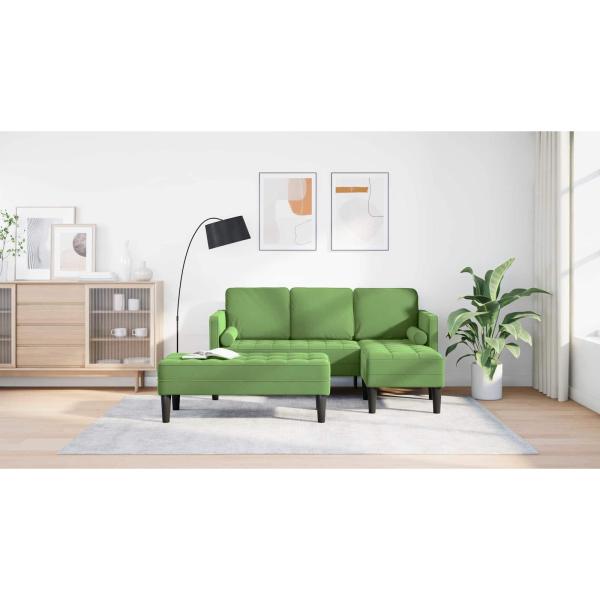 Garten Sofa mit Bank und Kissen, L-förmiger hellgrüner Samt, 3-Sitzer Sofa mit Chaise, L-förmiger hellgrüner 160 cm Samt, Bank hellgrün, 113x57x39 cm, Samt