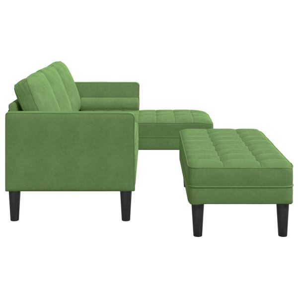 Garten Sofa mit Bank und Kissen, L-förmiger hellgrüner Samt, 3-Sitzer Sofa mit Chaise, L-förmiger hellgrüner 160 cm Samt, Bank hellgrün, 113x57x39 cm, Samt
