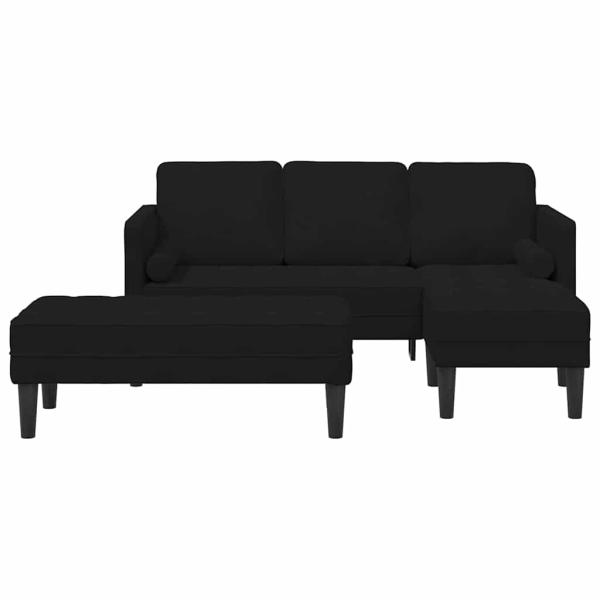 Garten Sofa mit Bank und Kissen L-förmiger schwarzer Samt, 3-Sitzer Sofa mit Chaise L-förmiger schwarzer 160 cm Samt, Bank Schwarz 113x57x39 cm Samt