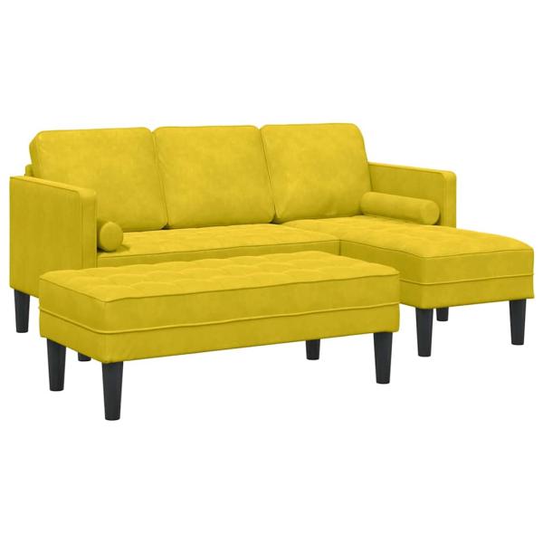 Garten Sofa mit Bank und Kissen L-Form Gelber Samt, L-förmiges Sofa Gelb 173x131x67 cm Samt, Bank Gelb 113x57x39 cm Samt