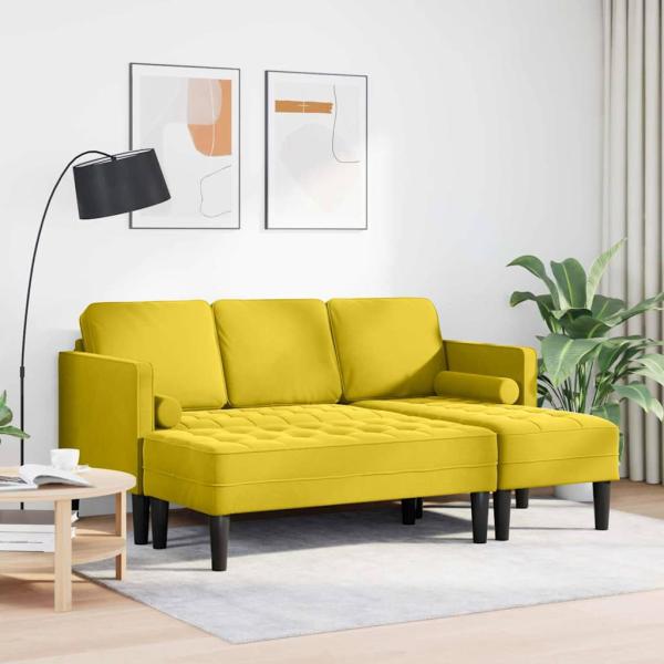 Garten Sofa mit Bank und Kissen L-Form Gelber Samt, L-förmiges Sofa Gelb 173x131x67 cm Samt, Bank Gelb 113x57x39 cm Samt