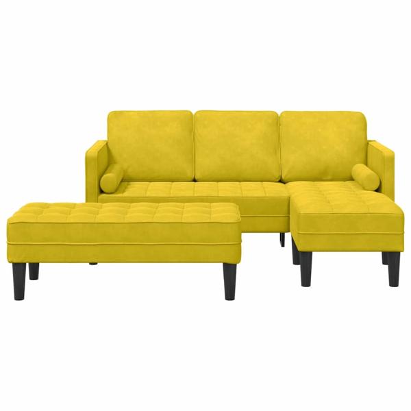 Garten Sofa mit Bank und Kissen L-Form Gelber Samt, L-förmiges Sofa Gelb 173x131x67 cm Samt, Bank Gelb 113x57x39 cm Samt