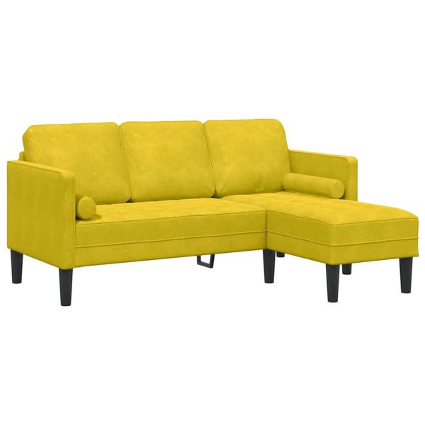 Garten Sofa mit Bank und Kissen L-Form Gelber Samt, L-förmiges Sofa Gelb 173x131x67 cm Samt, Bank Gelb 113x57x39 cm Samt