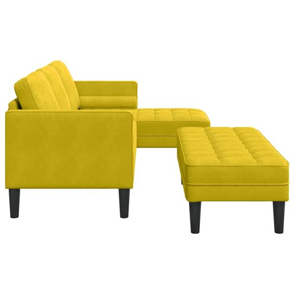 Garten Sofa mit Bank und Kissen L-Form Gelber Samt, L-förmiges Sofa Gelb 173x131x67 cm Samt, Bank Gelb 113x57x39 cm Samt