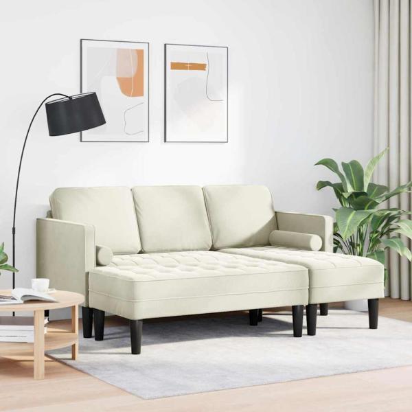 Garten-Sofa mit Bank und Kissen L-förmiger Creme-Samt, L-förmiges Sofa Creme 173x131x67 cm Samt, Bank Creme 113 cm Samt