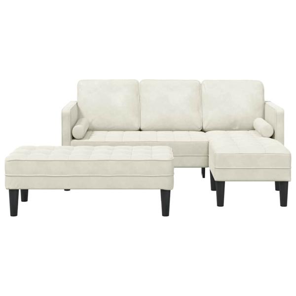 Garten-Sofa mit Bank und Kissen L-förmiger Creme-Samt, L-förmiges Sofa Creme 173x131x67 cm Samt, Bank Creme 113 cm Samt