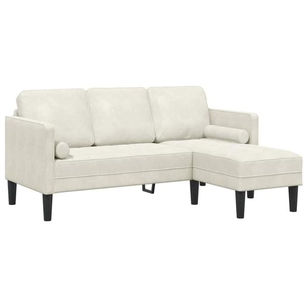Garten-Sofa mit Bank und Kissen L-förmiger Creme-Samt, L-förmiges Sofa Creme 173x131x67 cm Samt, Bank Creme 113 cm Samt