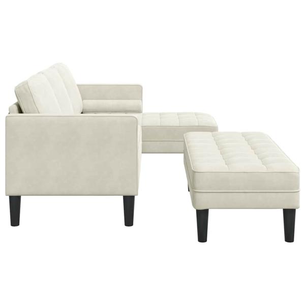 Garten-Sofa mit Bank und Kissen L-förmiger Creme-Samt, L-förmiges Sofa Creme 173x131x67 cm Samt, Bank Creme 113 cm Samt
