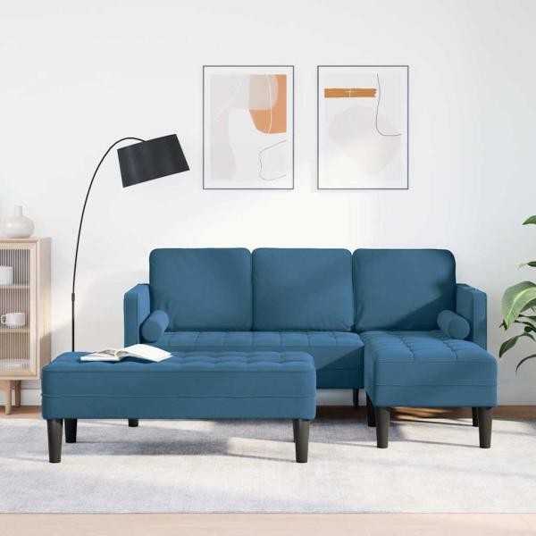 ARDEBO.de - Garten Sofa mit Bank und Kissen L-förmiger blauer Samt, L-förmiges Sofa blau 173x131x67 cm Samt, Bank blau 113x57x39 cm Samt
